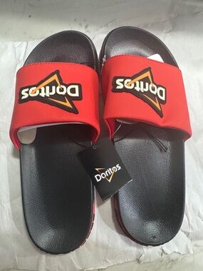 Red Men's Slide Sandals with Black Footbed